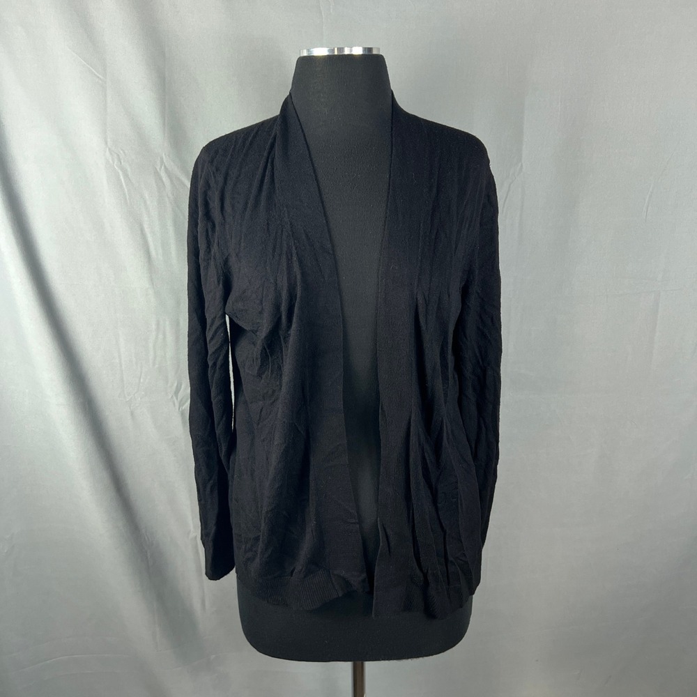 Ann Taylor Cardigan Sweater Womens Small Black Open Front Long Sleeve Winter